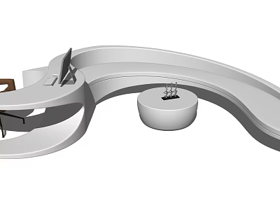 Modern Curved White Reception Desk Interior With Circular Table And Workstation 3d model