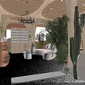 Stylish Terracotta Clothing Store With Arched Doorways Cacti Palm Trees And Moon