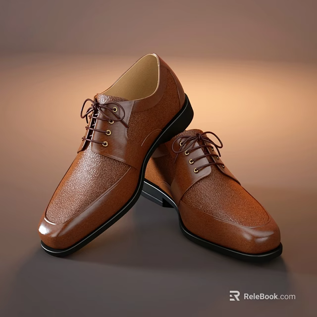 Men's Brown Leather Lace Up Oxford Dress Shoes For Formal Business Events 3d model 