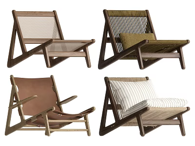 Modern Leisure Chairs Featuring Wooden Frames And Various Seat Cushion Styles 3d model