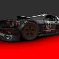 Black Modified Race Car With Wide Body Kit And Sponsor Logos On Red Background