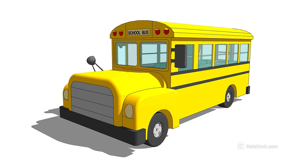 Bright Yellow School Bus Exterior With Side Windows And Black Wheels 3d model 