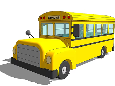 Bright Yellow School Bus Exterior With Side Windows And Black Wheels 3d model