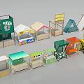 Colorful Outdoor Market Stalls With Various Designs And Vendor Booths