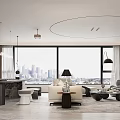 Modern Living and Dining Room Interior With Sofa Dining Table City View and Pendant Lights