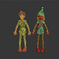 Two Plant Inspired Characters In Green Costumes With Leaf Bud Designs And Red Shoes