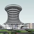 Modern Architectural Hotel Building With Spiral Tower Design And Surrounding Structures 3d model
