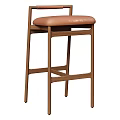 Modern Wooden Bar Stools With Brown Leather Seats And Stylish Frame Design