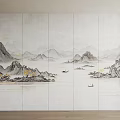 Chinese Landscape Ink Painting Style Modern Marble Background Wall With Golden Accents