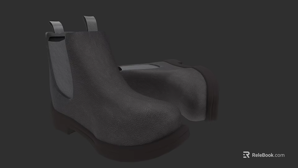 Gray Leather Ankle Boots With Elastic Side Panel And Thick Sole 3d model 