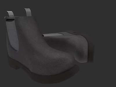 Gray Leather Ankle Boots With Elastic Side Panel And Thick Sole 3d model