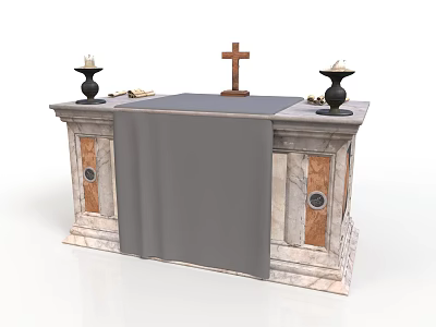 Marble Altar Sculpture Carving With Decorative Cross And Candle Holders 3d model