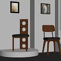 Modern Wooden Chairs With Gray Cushions Near Artwork And Window Blinds