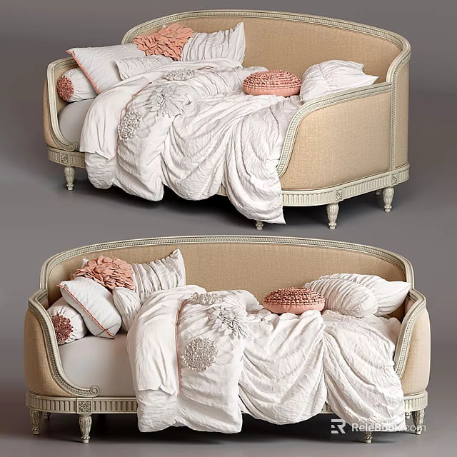 Luxurious Beige Upholstered Furniture With White Fabric And Pink Decorative Cushions 3d model 
