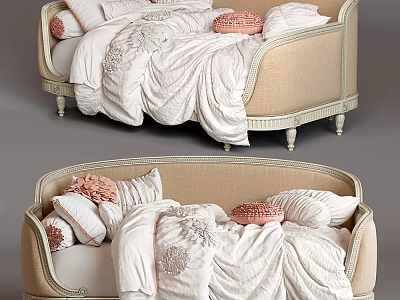 Luxurious Beige Upholstered Furniture With White Fabric And Pink Decorative Cushions 3d model