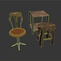 Rustic Wooden Stools And Side Tables With Curved Legs Metal Frame And Brown Seat