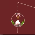 Hanging Circular Decorative Ornament Set With Pink Bow Peace and Joy Characters Lotus and Rabbit