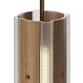Modern Pendant Lights with Wooden Metal Cylindrical Design and Transparent Mesh Details