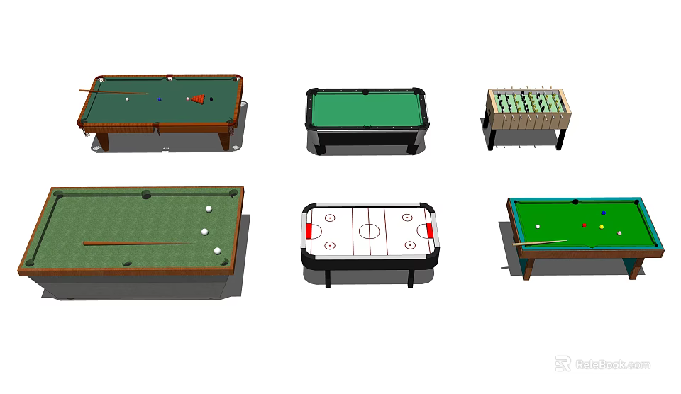 Sports Equipment Collection Featuring Billiard Foosball Air Hockey And Game Tables 3d model 
