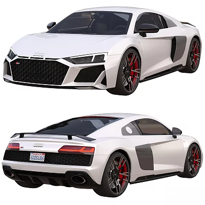 White Audi Sports Car Exterior Design With Red Wheels And Black Accents 3d model