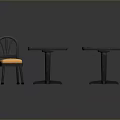 Simple two dining tables with yellow tabletops and chair with yellow cushion on grey background