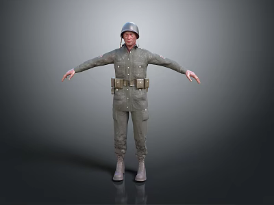 Game Movie Character 3D Render In Military Uniform With Helmet And Open Arms 3d model