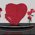 Heart Shaped Rose Art Installation With Red Roses Around Black Platform And Drums
