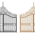 Black and Gold Decorative Wrought Iron Gates With Ornate Curved Details And Spiked Tops