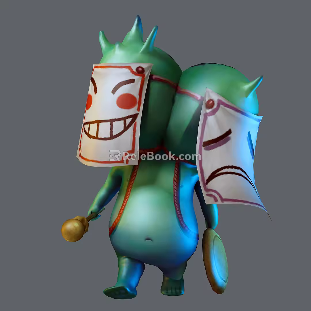 Modern game character two-headed monster 3d model