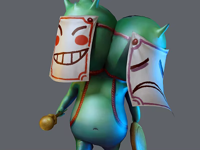 Modern game character two-headed monster 3d model