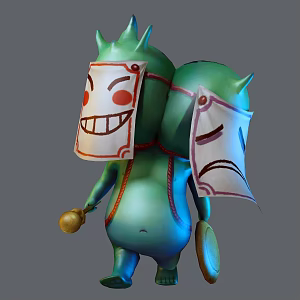 Modern game character two-headed monster 3d model