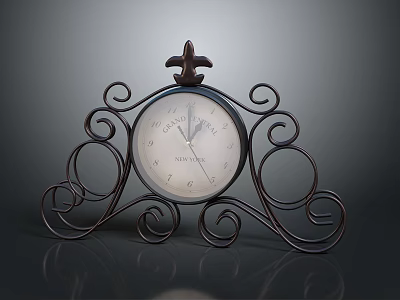 Vintage Mantel Clock With Iron Scrollwork Base White Dial Black Numerals And Decorative Finial 3d model