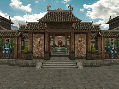 Ancient Chinese Architecture With Traditional Roof Painted Murals Carved Decorations And Stone Steps 3d model