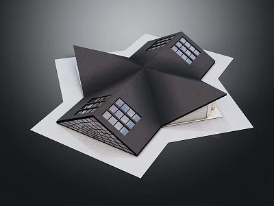 Origami Style Black Building Model With Geometric Folds And Square Glass Windows 3d model