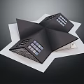 Origami Style Black Building Model With Geometric Folds And Square Glass Windows