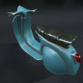 Light Blue Vintage Scooter With Classic Retro Design Illuminated By Spotlight