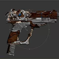 Intricate Designed Gun with Metallic and Wooden Elements Decorative Details and Blue Accents