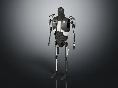 Futuristic Humanoid Robot With Mechanical Exoskeleton And Black White Design 3d model