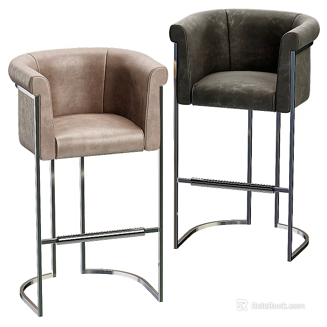 Modern Two Tone Leather Bar Stools With Armrest And Sturdy Metal Frame 3d model