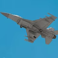 Military Fighter Jet Flying in Blue Sky with Clouds and Landing Gear