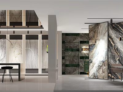 Luxury Marble Showroom Interior With Modern Design Marble Walls Display Shelves And Elegant Lighting 3d model