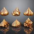 Six Golden Glossy Decorative Dessert Meringue Pieces In Various Shapes