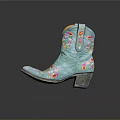 Elegant Turquoise Women's Boot With Colorful Floral Embroidery And Block Heel