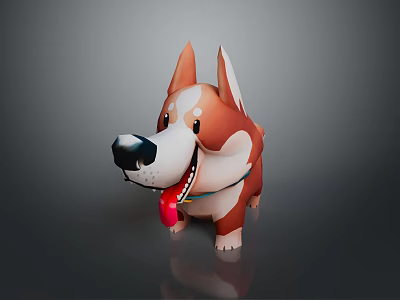 Cute Brown And White Cartoon Dog With Red Tongue And Collar 3d model