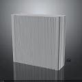 White Vertical Striped Radiator Featuring Minimalist Modern Design On Dark Smooth Surface