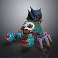 Game Movie Character Crab Shaped With Small House On Back Colorful Shell And Sharp Claws