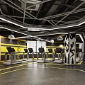 Modern Fitness Gym Interior With Red Exercise Balls Sports Silhouette On Wall And Fitness Equipment
