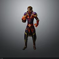3D Fantasy Character With Purple Gold Outfit And Red Flame Effects
