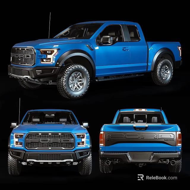 Blue Ford F-150 Raptor Pickup Truck Showcasing Multiple Exterior Views 3d model 