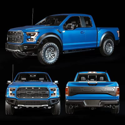 Blue Ford F-150 Raptor Pickup Truck Showcasing Multiple Exterior Views 3d model